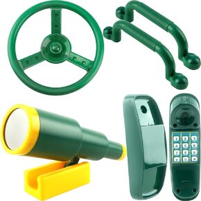 5 Pack Kids Playground Accessories Set Swingset Steering Wheel Plastic Telescope Safety Handles Telephone Toy for Outdoor Playhouse Playset (Color Set 3)