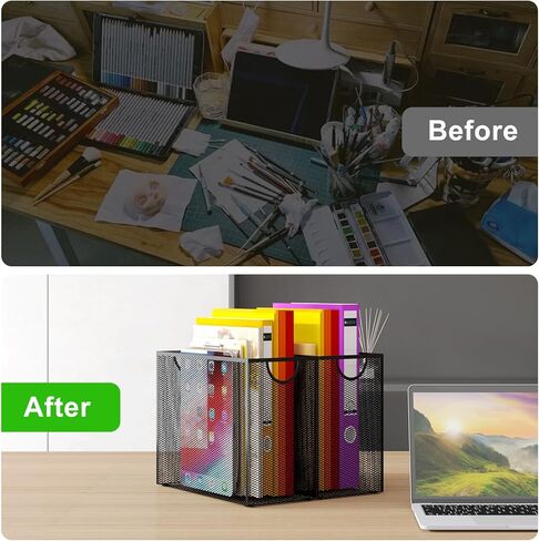 Hanging File Organizer with 5 Hanging Folders for Desk, Metal Mesh File Storage Box, Desk File Holder Folder for Office&School, No Assembly Required, Black in Kuwait