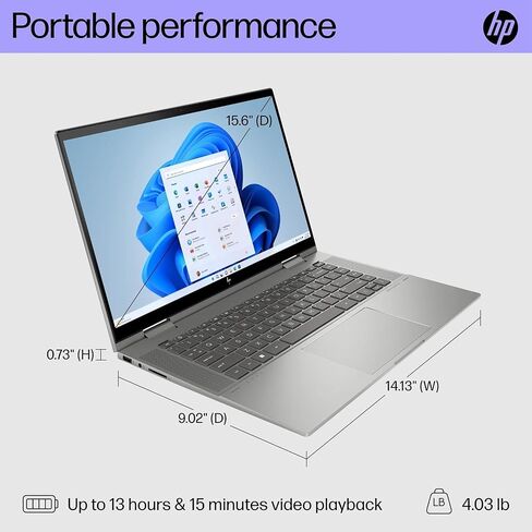 كمبيوتر محمول HP Envy 2 في 1 قابل للتحويل، شاشة لمس IPS مقاس 15.6 بوصة، معالج AMD Ryzen 5 7530U، لوحة مفاتيح بإضاءة خلفية، Wi-Fi 6، صوت Bang & Olufsen، عمر بطارية 13 ساعة، Windows 11 (ذاكرة الوصول العشوائي 64 جيجابايت | 1 تيرابايت PCIe SSD) in Kuwait
