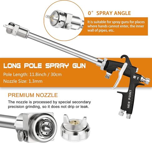 30cm Extension Long Pole Spray Angle Air Spray Gun - Pressure Feed Paint Gun High Efficiency for House Automotive Painting (Nozzle Size 1.0mm, 0 Spray Angle) in Saudi Arabia