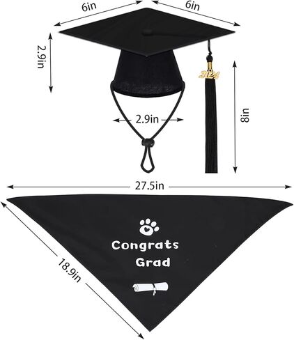 قبعة تخرج للكلاب من AUGSUN وباندانا، قبعة تخرج للكلاب مع 2024 ملابس تخرج للكلاب بشرابة، باندانا تخرج للكلاب الصغيرة والمتوسطة والكبيرة (قبعة سوداء وباندانا تهنئة التخرج) in Kuwait
