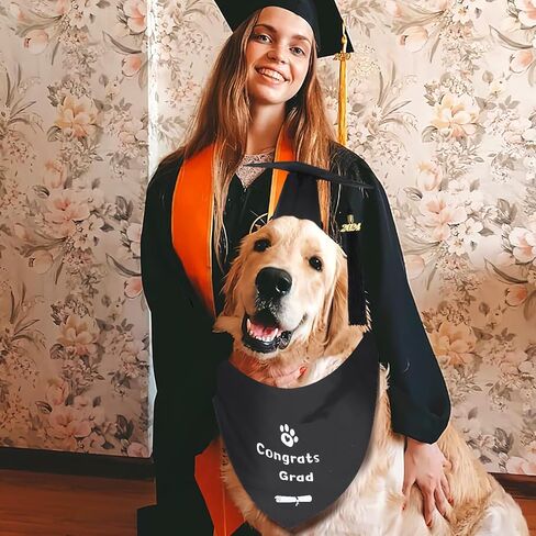 قبعة تخرج للكلاب من AUGSUN وباندانا، قبعة تخرج للكلاب مع 2024 ملابس تخرج للكلاب بشرابة، باندانا تخرج للكلاب الصغيرة والمتوسطة والكبيرة (قبعة سوداء وباندانا تهنئة التخرج) in Kuwait