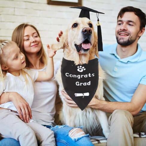 قبعة تخرج للكلاب من AUGSUN وباندانا، قبعة تخرج للكلاب مع 2024 ملابس تخرج للكلاب بشرابة، باندانا تخرج للكلاب الصغيرة والمتوسطة والكبيرة (قبعة سوداء وباندانا تهنئة التخرج) in Kuwait