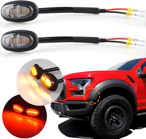ضوء متوهج للحاجز الأمامي متوافق مع Ford F150 Raptor F150 F250 F350، أضواء العلامات الجانبية للشاحنات/البيك اب - عدسات مدخنة بأضواء كهرمانية 12LED فائقة السطوع in Saudi Arabia