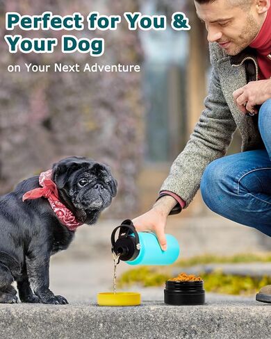 Portable Dog Water Bottle, 32OZ All-in-One Dog Water Bottle, with Dog Drinking Bowl & Food Bowl, Leak Proof, Double Vacuum Insulation, Dog Travel Water Bottle for Walking Hiking Camping in Kuwait