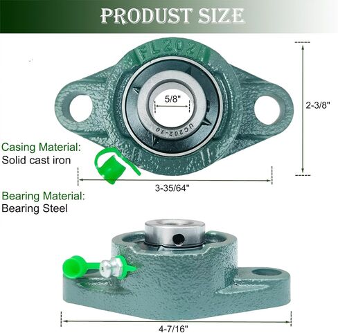 2 Pack UCFL204-12 Pillow Block Bearing, Flange Mount Ball Bearing Unit, 3/4 in Bore, 2-Bolt Flange, Self Aligning Cast Iron Housing, Set Screw Locking Style Flange Pillow Block Bearing in Kuwait