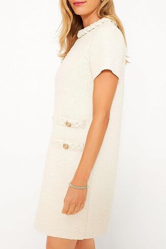 Ladyful Womens Tweed Jackie Dress Short Sleeve Elegant Crew Neck Business Party Vintage Button Bodycon Mini Jackie Dress in Kuwait