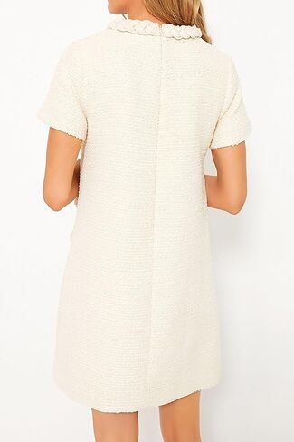 Ladyful Womens Tweed Jackie Dress Short Sleeve Elegant Crew Neck Business Party Vintage Button Bodycon Mini Jackie Dress in Kuwait