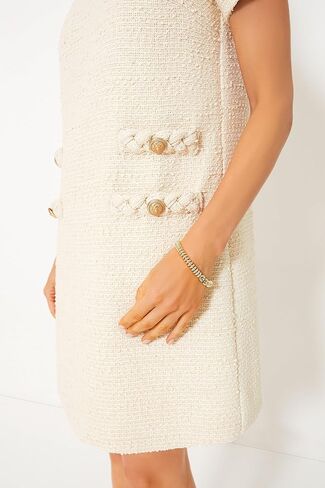 Ladyful Womens Tweed Jackie Dress Short Sleeve Elegant Crew Neck Business Party Vintage Button Bodycon Mini Jackie Dress in Kuwait