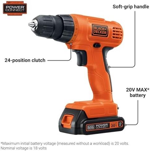 BLACK+DECKER LD120VA 20-Volt Max Lithium Drill/Driver with 30 Accessories - Orange with BLACK+DECKER BDA91109 Combination Accessory Set, 109-Piece in Saudi Arabia