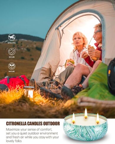 Citronella Candles Outdoor, 3 x 12oz Large Citronella Candle Sets for Home Patio Yard Garden Balcony Backyard Camping, 240hrs Long Lasting, 3 Wicks Natural Soy Wax Jar Candles Indoor in Kuwait