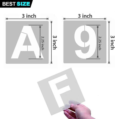 Alphabet Letter Stencils 3 inches, 36 Pcs Reusable Plastic Letter Number Templates, Art Craft Stencils for Wood, Wall, Fabric, Rock, Chalkboard, Signage (Font Size: 2.25 inch)… in Saudi Arabia