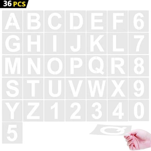 Alphabet Letter Stencils 3 inches, 36 Pcs Reusable Plastic Letter Number Templates, Art Craft Stencils for Wood, Wall, Fabric, Rock, Chalkboard, Signage (Font Size: 2.25 inch)… in Kuwait