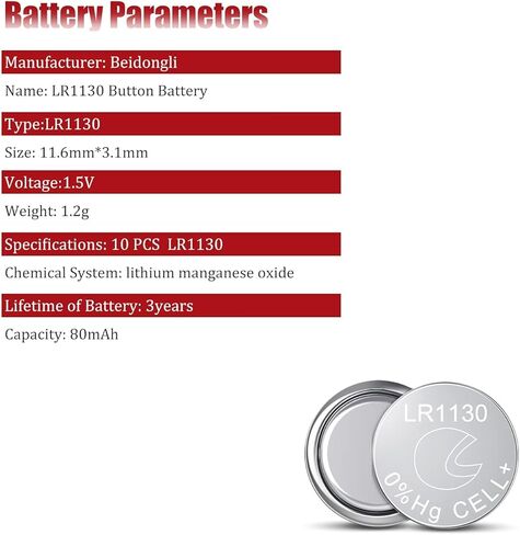 LR1130 AG10 Battery 1.5V Long-Lasting Alkaline Button Cell Batteries 20 Piece【5-Year Warranty】 in Kuwait