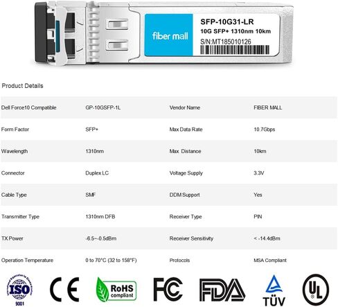 SFP 10G SR for HPE BladeSystem 455883-B21 10GBASE-SR SFP+ 850nm 300m DOM Transceiver Module in Kuwait