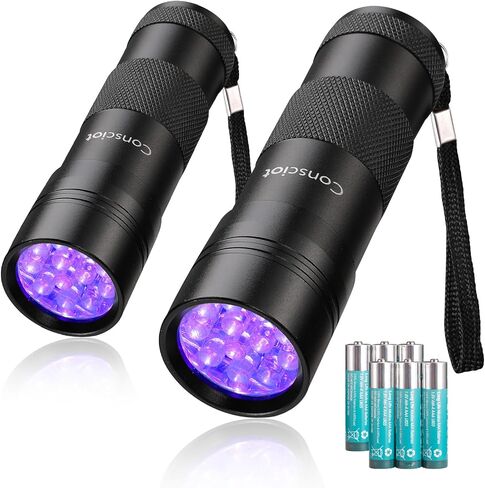 Consciot 2 حزمة الأشعة فوق البنفسجية مصباح يدوي الضوء الأسود، 12 LED 395nm الأشعة فوق البنفسجية Blacklight، المحمولة البسيطة الشعلة ضوء كاشف البول الحيوانات الأليفة لبول الكلب / القط، البقع الجافة، علة السرير، مطابقة مع مزيل رائحة الحيوانات الأليفة in Kuwait