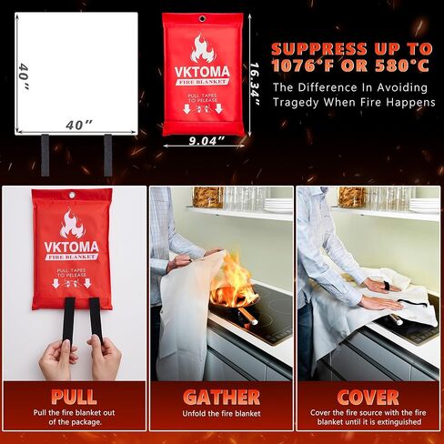 Fire Blankets Emergency for Home, Fire Blankets to Smother a Kitchen Fire, 40" x 40" Emergency Fire Blanket 4 Pack, Fiberglass Fire Blanket for Kitchen, Camping, Car, Picnic, Fireplace in Kuwait