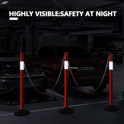 [3 Pack] Adjustable Traffic Delineator Post Cones with Rubber Weighted Base & Reflective Collars, Parking Safety Cones with 4 FT Plastic Chains -Orange Driveway & Parking Barrier（Patented） in Saudi Arabia