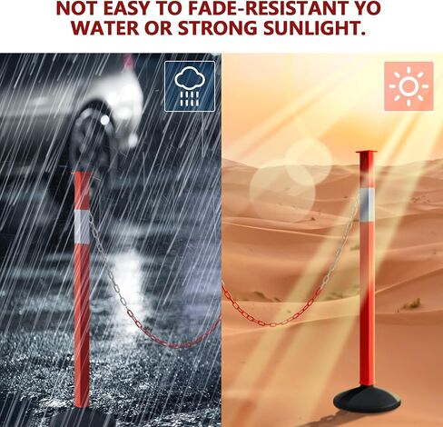 [3 Pack] Adjustable Traffic Delineator Post Cones with Rubber Weighted Base & Reflective Collars, Parking Safety Cones with 4 FT Plastic Chains -Orange Driveway & Parking Barrier（Patented） in Saudi Arabia