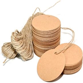 200pcs علامات هدايا Kraft - علامات الورق المستديرة للهدايا مع خيوط الجوت ، علامة مخصصة لحرف عيد الميلاد ، (براون) in Kuwait