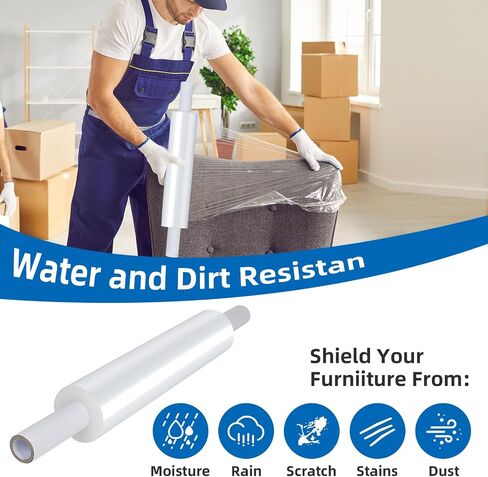 15in Stretch Wrap Roll with Handle, Heavy Duty 1200ft Shrink Wrap Roll, Clear 60 Gauge Industrial Strength Stretch Film with Extended Cardboard Handles, Plastic Wrap for Pallet Packing Moving(2 Rolls) in Saudi Arabia