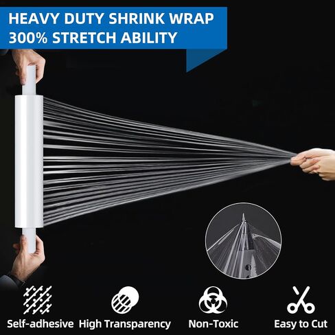 15in Stretch Wrap Roll with Handle, Heavy Duty 1200ft Shrink Wrap Roll, Clear 60 Gauge Industrial Strength Stretch Film with Extended Cardboard Handles, Plastic Wrap for Pallet Packing Moving(2 Rolls) in Saudi Arabia