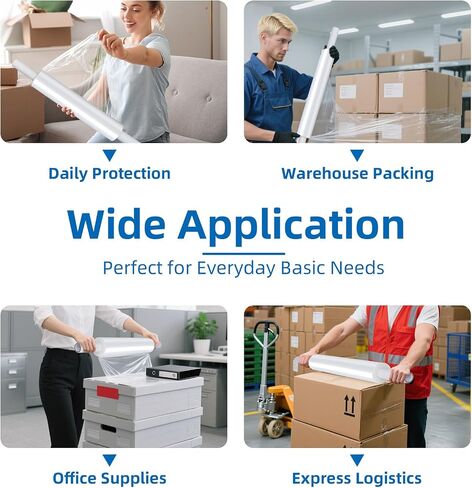 15in Stretch Wrap Roll with Handle, Heavy Duty 1200ft Shrink Wrap Roll, Clear 60 Gauge Industrial Strength Stretch Film with Extended Cardboard Handles, Plastic Wrap for Pallet Packing Moving(2 Rolls) in Saudi Arabia