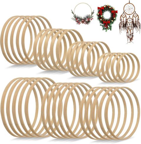 AOBOPLE 35 Pack Bamboo Floral Hoops, 7 Size Wooden Wreath Rings Multi-Size Wooden Hoops for DIY Wedding Table Decor Dream Catcher and Wall Hanging Crafts (3, 4, 5,6, 7,8 Inch) in Saudi Arabia