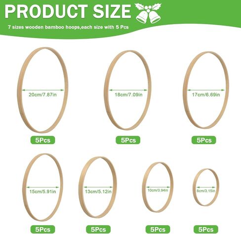 AOBOPLE 35 Pack Bamboo Floral Hoops, 7 Size Wooden Wreath Rings Multi-Size Wooden Hoops for DIY Wedding Table Decor Dream Catcher and Wall Hanging Crafts (3, 4, 5,6, 7,8 Inch) in Saudi Arabia