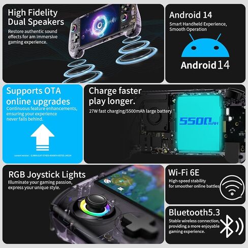 Doriteney RG557 Handheld Video Game Console Android 14 Gaming Console RG557 5.48 "AMOLED HD SCREEN in Kuwait