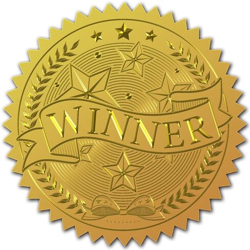 CRASPIRE 100pcs 2" Gold Winner Foil Stickers Competition Reward Certificate Seals Star Offical Achievement Gold Embossed Round Sticker for Envelopes Invitation Card Diplomas Awards Graduation in Saudi Arabia