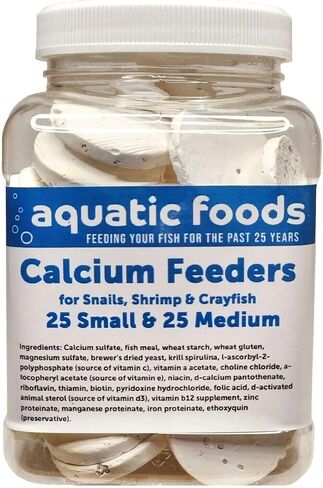 Aquatic Foods Inc. Calcium Enriched Sinking Food Disks for Shrimp, Snails, Crabs, Crayfish, Hermit Crabs, Plecos, Catfish, Bottom Fish, All Tropical Fish. 25 Small & 25 Medium Discs Jar in Saudi Arabia