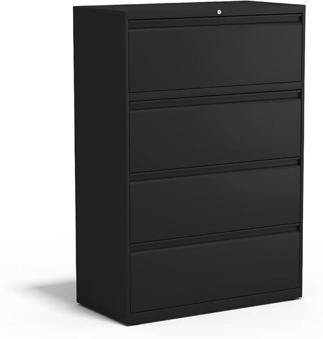 STAPLES 4-Drawer Lateral File Cabinet, Letter & Legal Size Documents, Lockable, 36" W x 18.62" D x 52.36" H, Black in Saudi Arabia