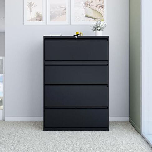 STAPLES 4-Drawer Lateral File Cabinet, Letter & Legal Size Documents, Lockable, 36" W x 18.62" D x 52.36" H, Black in Saudi Arabia