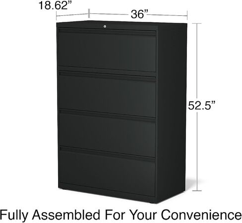 STAPLES 4-Drawer Lateral File Cabinet, Letter & Legal Size Documents, Lockable, 36" W x 18.62" D x 52.36" H, Black in Saudi Arabia