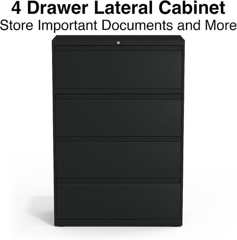 STAPLES 4-Drawer Lateral File Cabinet, Letter & Legal Size Documents, Lockable, 36" W x 18.62" D x 52.36" H, Black in Saudi Arabia