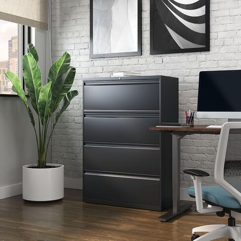 STAPLES 4-Drawer Lateral File Cabinet, Letter & Legal Size Documents, Lockable, 36" W x 18.62" D x 52.36" H, Black in Saudi Arabia