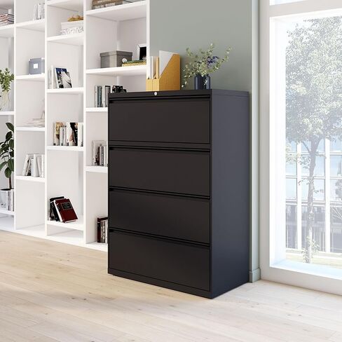 STAPLES 4-Drawer Lateral File Cabinet, Letter & Legal Size Documents, Lockable, 36" W x 18.62" D x 52.36" H, Black in Saudi Arabia