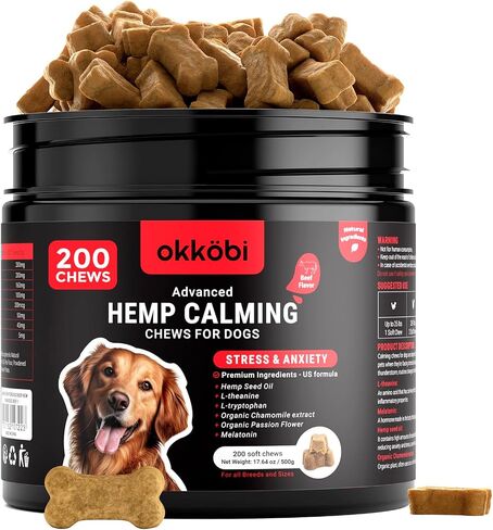 Hemp Calming Chews for Dogs Anxiety 200 pcs - Chicken Flavored - Dog Anxiety Relief - Dog Calming Chews - Melatonin for Dogs - for Stress, Travel, Check-up, Barking or Grooming - Dog Calming Treats in Kuwait