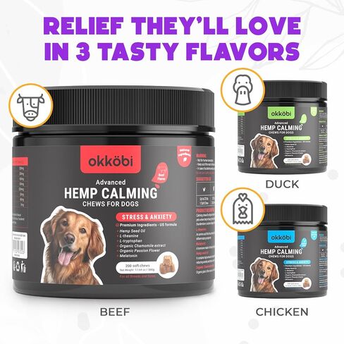 Hemp Calming Chews for Dogs Anxiety 200 pcs - Chicken Flavored - Dog Anxiety Relief - Dog Calming Chews - Melatonin for Dogs - for Stress, Travel, Check-up, Barking or Grooming - Dog Calming Treats in Kuwait