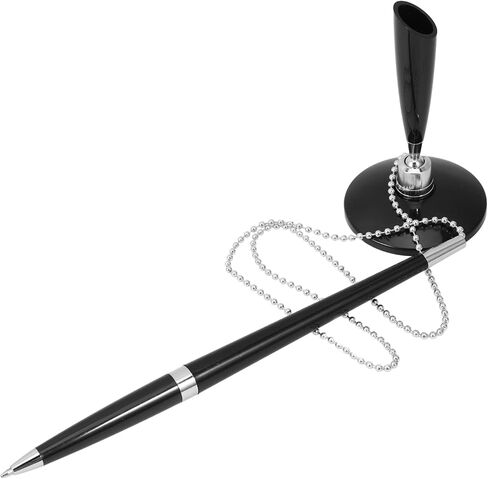 Business Pen with Chain and Adhesive Base for Desk Fixed Signature Writing Pen with Smooth Ink Compression Resistant Shell Vertical Standing Design for Office Bank Hotel Use in Saudi Arabia