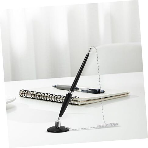Business Pen with Chain and Adhesive Base for Desk Fixed Signature Writing Pen with Smooth Ink Compression Resistant Shell Vertical Standing Design for Office Bank Hotel Use in Saudi Arabia