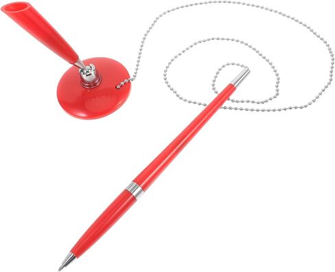 Operitacx Multi Function Desktop Ballpoint Pen with Chain for Use Smooth Writing Security Pen for Reception Counters Plastic Material with Quick Dry Ink Red in Saudi Arabia