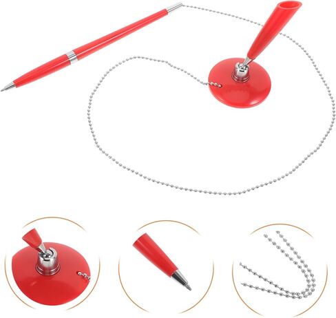 Operitacx Multi Function Desktop Ballpoint Pen with Chain for Use Smooth Writing Security Pen for Reception Counters Plastic Material with Quick Dry Ink Red in Saudi Arabia