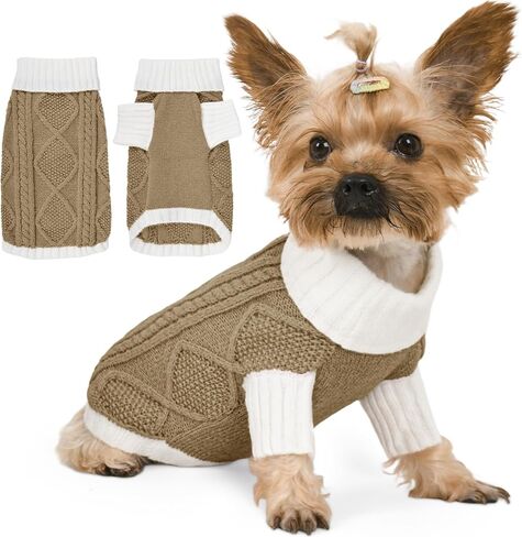 Dog Sweater for Small Dogs Argyle Cable Knit Turtleneck Pullover Winter Clothes for Boys Girls Stretch Chihuahua Yorkie Puppy Christmas Doggie Pet (XS, Pink) in Saudi Arabia