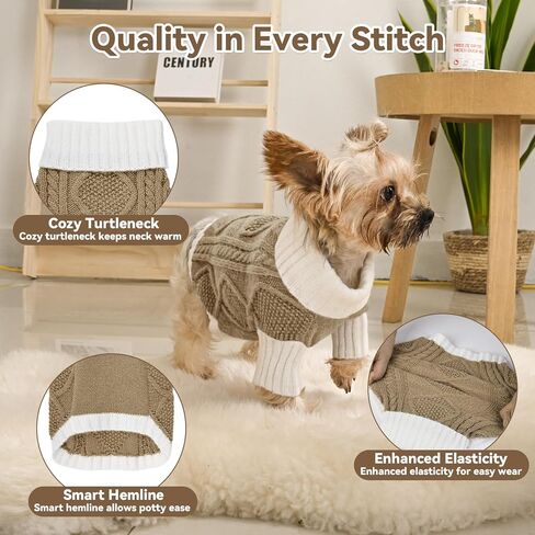 Dog Sweater for Small Dogs Argyle Cable Knit Turtleneck Pullover Winter Clothes for Boys Girls Stretch Chihuahua Yorkie Puppy Christmas Doggie Pet (XS, Pink) in Saudi Arabia