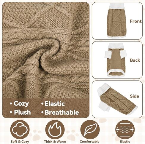 Dog Sweater for Small Dogs Argyle Cable Knit Turtleneck Pullover Winter Clothes for Boys Girls Stretch Chihuahua Yorkie Puppy Christmas Doggie Pet (XS, Pink) in Saudi Arabia