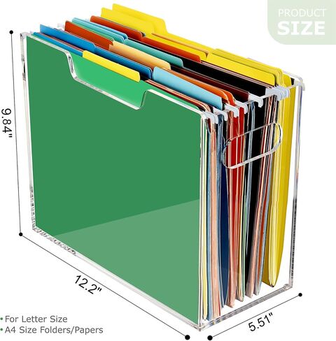Acrylic Hanging File Folder Organizer, Letter Size Clear Filing Organizer Box with Handles, Magazine File Holder for Desk Home Office School - 1 Pack in Saudi Arabia