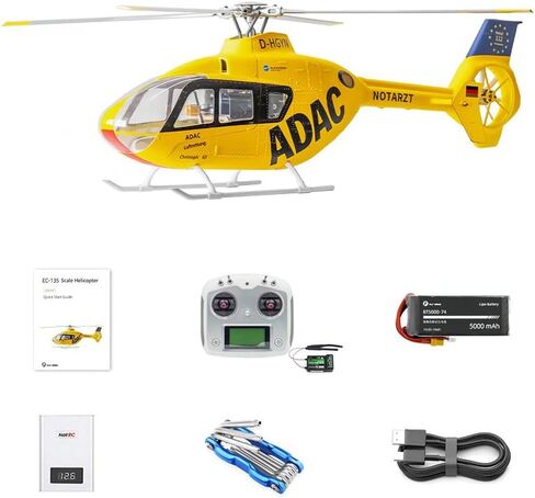 Flywing EC135 RC Helicopter RTF EC 135 Scale Helicopter 6Ch 470 Size RC Helicopters 4 Blades EC-135 Yellow 1:16 6CH Helicopters with New Ace Flight Controller in Kuwait