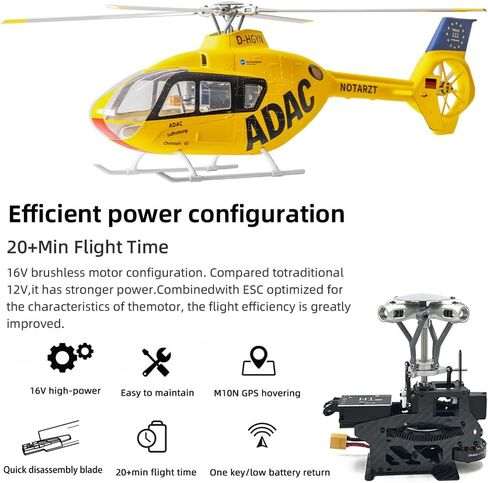 Flywing EC135 RC Helicopter RTF EC 135 Scale Helicopter 6Ch 470 Size RC Helicopters 4 Blades EC-135 Yellow 1:16 6CH Helicopters with New Ace Flight Controller in Kuwait